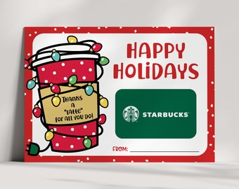 Coffee Gift Card Holder - Happy Holidays - Printable - Christmas Present - Thanks a latte - INSTANT DOWNLOAD