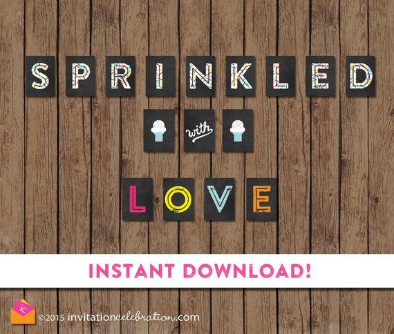Sprinkle Banner - Chalkboard - Printable - Baby Sprinkle - Sprinkled with Love - Bunting - Ice Cream - Cupcake - INSTANT DOWNLOAD Il_570xn