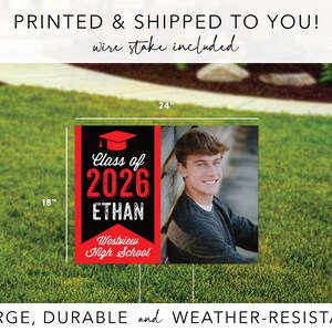 Graduation Photo Yard Sign - 2026 Graduation Outdoor Party Sign - Red and Black Senior Yard Sign - Printed and Shipped to You, FREE SHIPPING image 2