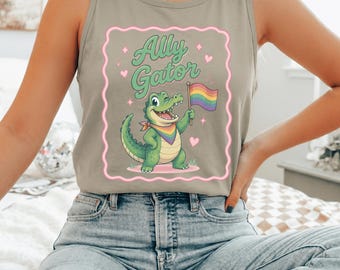 Camiseta sin mangas Ally Gator, Camiseta de aliado LGBTQ, Camiseta sin mangas del Orgullo, Camiseta sin mangas con la bandera arcoíris, Regalo del Orgullo, Apoyo LGBTQ