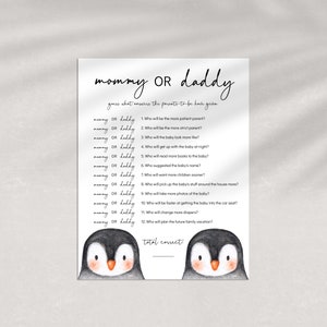 Mommy or Daddy Guess Who - Penguin Baby Shower Game - Instant Download Printable