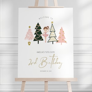 tutu cute winter ballerina second birthday welcome sign