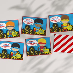 Superheld Valentine - PRINTABLE - Personalisiert - Junge Klassenzimmer Valentinstag Karten - Du suchst Dir Haare und Haut aus - Editierbar