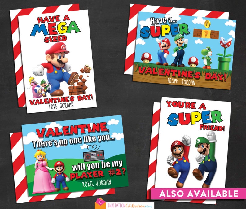 Mario Valentine Bookmarks PRINTABLE Super Mario Valentines | Etsy
