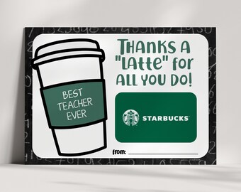 Koffie cadeaukaarthouder - Leraarwaardering Cadeau - Afdrukbaar - Beste leraar ooit - Eindejaar - Bedankt een latte - INSTANT DOWNLOAD