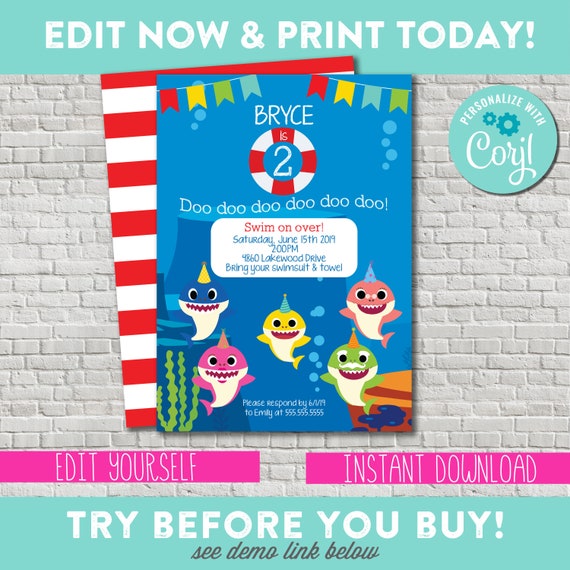 baby shark baby shower invitations