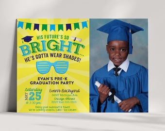 Preschool Graduation Invitation - Boy Kindergarten Graduation - Future is so Bright - Gotta Wear Shades - Instant Download - EDIT YOURSELF