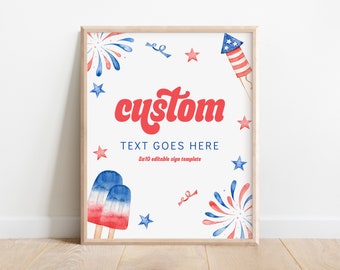 4th of July Custom Sign - Fireworks and Popsicles Sign - Red White Due Sign, Red White Two Sign, EDITABLE Template - DIY