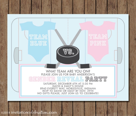 Ice Hockey Gender Reveal Party Invitation - PRINTABLE - Choose Digital or Printed with Envelopes Il_570xn