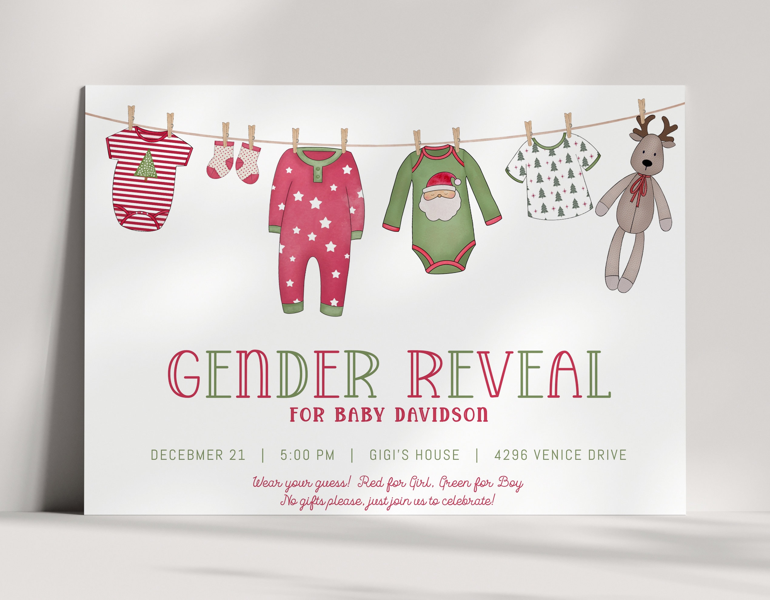 Christmas Gender Reveal Party - Holiday Gender Reveal Party Invitation ...