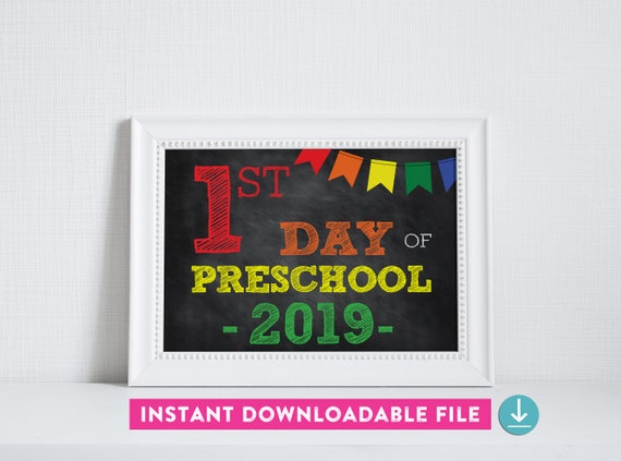 First Day of Preschool - School Sign Poster - First Day Chalkboard - Rainbow - Back to School Sign Printable - INSTANT DOWNLOAD Il_570xn