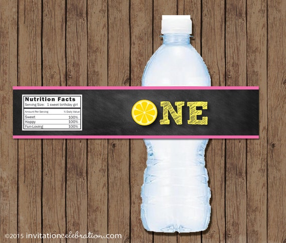 First Birthday Pink Lemonade Bottle Wraps - Birthday Party - PRINTABLE - Pink and Yellow - Chalkboard - Water Bottle - INSTANT DOWNLOAD Il_570xn