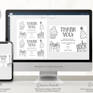 Editable Kids Birthday Thank You Card - Coloring - Personalized - DIY - Template - EDIT YOURSELF image 2