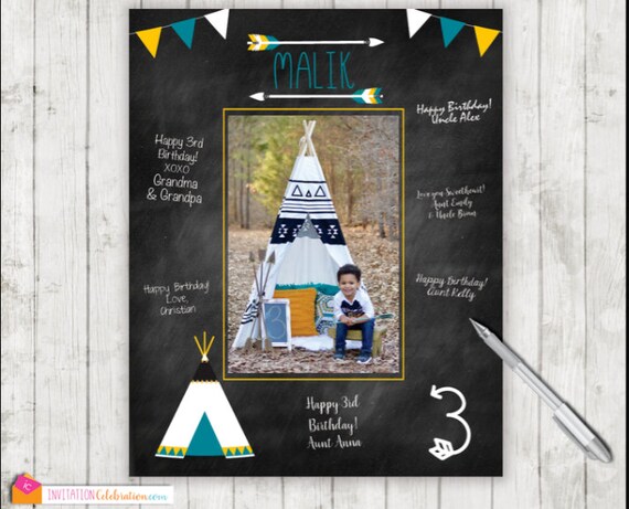 Tribal Birthday Party - Birthday Signature Mat - Wishes - Guest Book - Teepee - Arrow - PRINTABLE - Digital - First Birthday - Wild One Il_570xn
