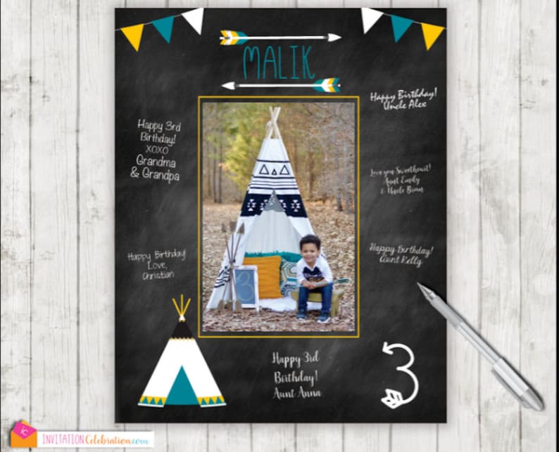 Wild One Tribal Birthday Party Arrow PRINTABLE Teepee Birthday Signature Mat First Birthday Wishes Guest Book Digital