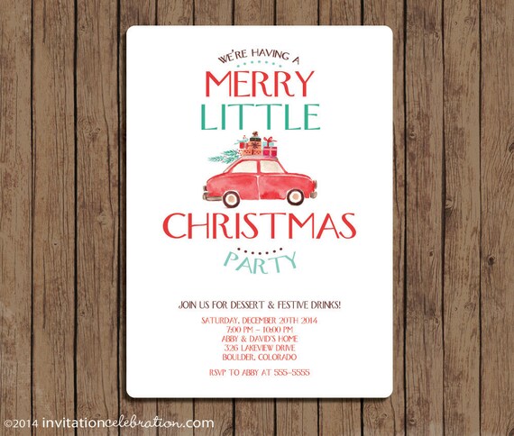 Christmas Party Invitation - PRINTABLE - Vintage Retro - Holiday - Choose Digital or Printed with Envelopes - Red Turquoise Il_570xn
