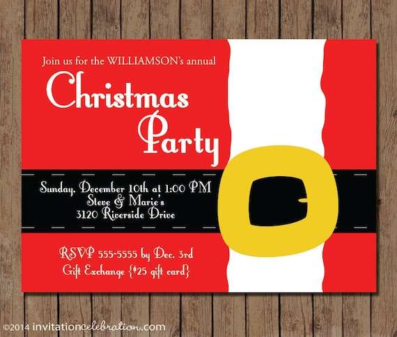 Santa Suit - Christmas Party Invitation - PRINTABLE - Choose Digital or Printed with Envelopes Il_570xn