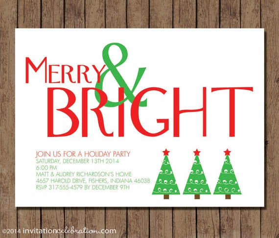 Modern Holiday Party Invitation - Merry and Bright - Clean - Minimalist - Choose Digital or Printed with Envelopes Il_570xn