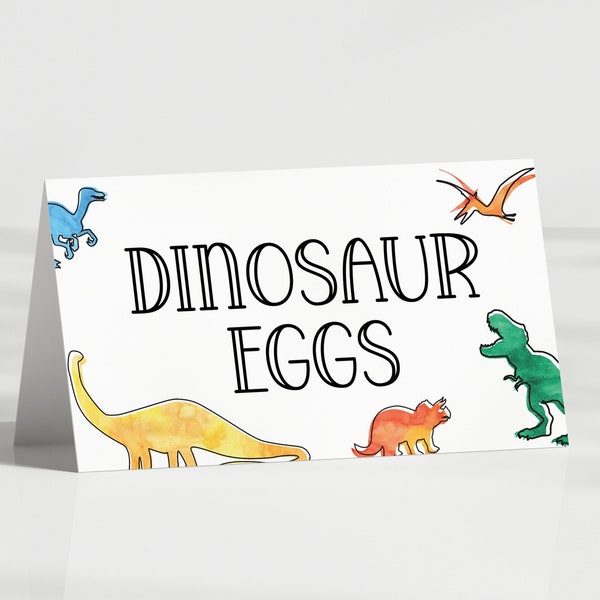 Dinosaur Birthday Party Food Tent Cards - Dino Party - T Rex - Place card - Buffet Cards - Label - Folded - EDITABLE - DIY