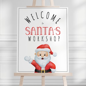 Editable Santa Christmas Party Sign - Santa's Workshop Holiday Welcome ...