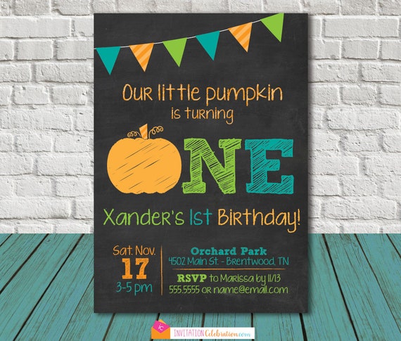 First Birthday Pumpkin Invitation - Boy First Birthday Pumpkin Invitation - Pumpkin Party Birthday Invitation - Our Little Pumpkin Party Il_570xn