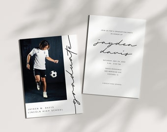 Editable Graduation Invitation - Minimalist Grad Party Photo Invite - Modern Grad Announcement - Black and White - Editable Template
