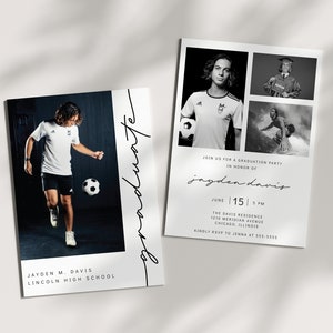 Editable Graduation Invitation - Black and White - Minimalist Grad Party Invite - Boy - Modern Graduation Announcement - Template