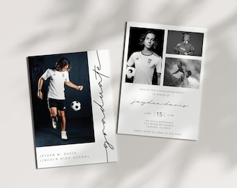 Editable Graduation Invitation - Black and White - Minimalist Grad Party Invite - Boy - Modern Graduation Announcement - Template