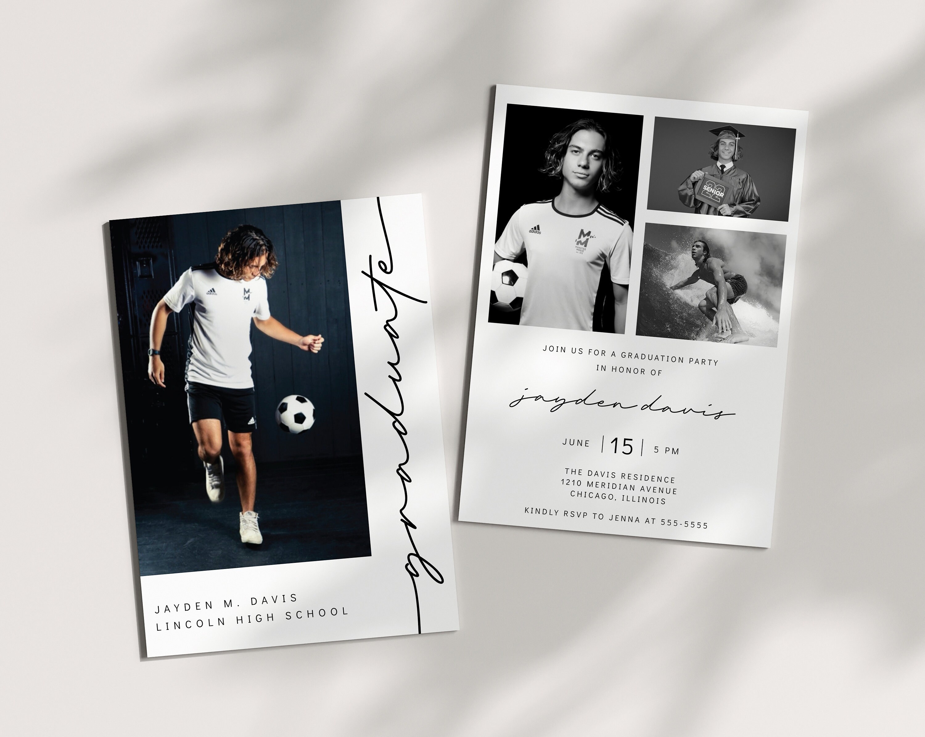 Editable Graduation Invitation - Black and White - Minimalist Grad Party  Invite - Boy - Modern Graduation Announcement - Template - Etsy, image size:3000x2391