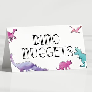 Pink Dinosaur Birthday Party Food Tent Cards - Girl Dinosaur Party - T Rex - Place card - Buffet Cards - Label - Folded - EDITABLE - DIY