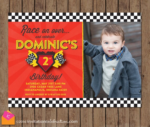 Race Car Birthday Invitation - Cars - Photo - Racing - Choose Printable or have it PRINTED for you with envelopes, Shipping Included Il_570xn