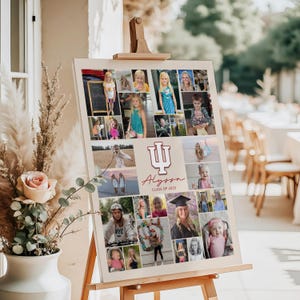 May include: A collage of photos on a beige background with a red Indiana University logo and the text "Alyssa Class of 2025". The photos show a variety of people, including children, teenagers, and adults. Some of the photos are in color, while others are in black and white.