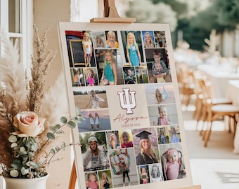Graduation Photo Display, Photo Collage Sign, Picture Memory Board, Photo Board with School Logo, Grad Party Decor, Editable CANVA Template