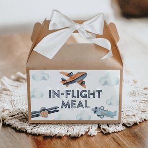 Vintage Airplane In Flight Meal - Goodie Bag, Plane Party, Navy Blue Orange - Thank You  Favor Tag, Gable Box Label 3x5 - INSTANT DOWNLOAD