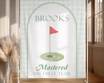 Golf First Birthday Backdrop, Mastered His First Year Birthday Banner, Par Tee Birthday Decor, Green Golf Party Backdrop