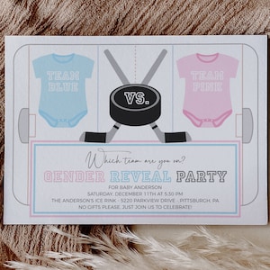 Ice Hockey Gender Reveal Party Invitation - Team Blue Team Pink - Baby Gender Reveal - Digital or Printable - Edit Yourself - DIY image 2