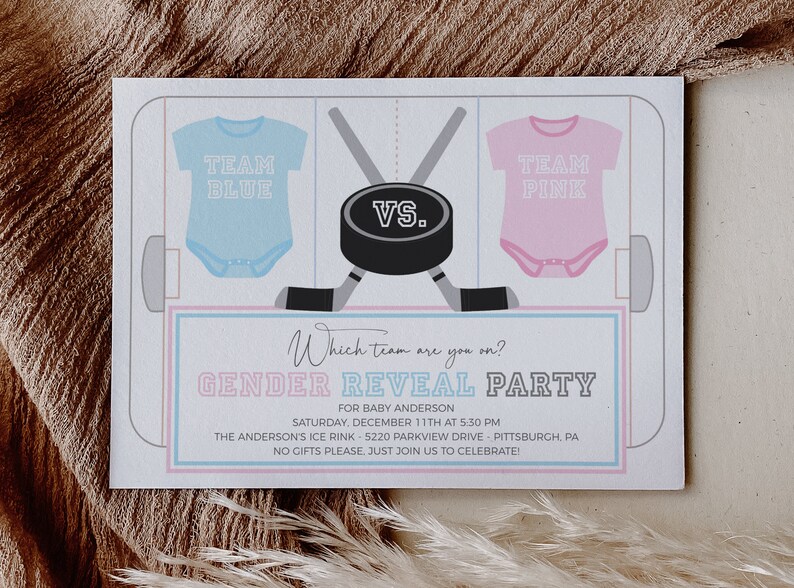 Ice Hockey Gender Reveal Party Invitation - Team Blue Team Pink - Baby Gender Reveal - Digital or Printable - Edit Yourself - DIY image 2