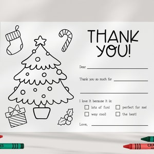 Weihnachtskinder Dankeskarte - Färbung - Printable - Ausfüllbar - Füllen Sie die Lücken aus - Checkbox - DIY - SOFORTIGER DOWNLOAD