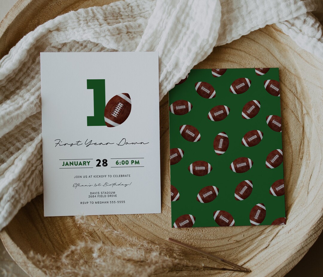 First Year Down Football Invitation - 1st Birthday Invitation - Digital ...