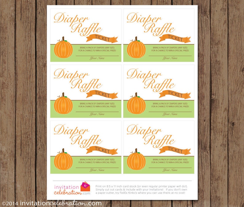 Pumpkin Diaper Raffle Ticket PRINTABLE Kit Sign and - Etsy
