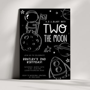 Two the Moon Invitation - 2nd Birthday Party - Astronaut Second Birthday - Rocket Ship - Space Birthday Invite - EDITABLE - DIY