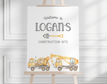 Letrero para fiesta de construcción - Camiones de construcción - Letrero de bienvenida para cumpleaños de construcción - Letrero de entrada - Decoración de pared - EDITABLE - Hazlo tú mismo