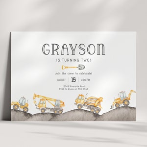 Construction Birthday Party Invitation - Excavator - Dump Truck - Construction Invite - Cement Truck - Corjl Template - EDITABLE - DIY