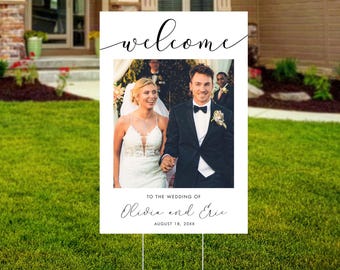 Letrero de bienvenida para bodas extragrande con foto - Letrero para jardín XL con estaca de alambre