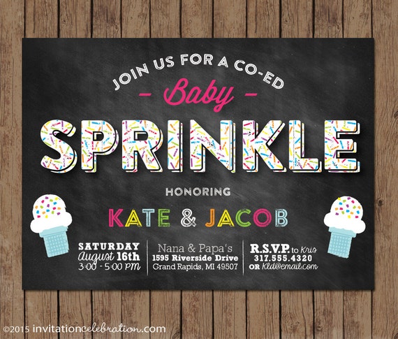Baby Sprinkle Invitation PRINTABLE - Ice Cream Party - Chalkboard - Cupcake - Diaper Shower - Choose Digital or Printed w/Envelopes Il_570xn