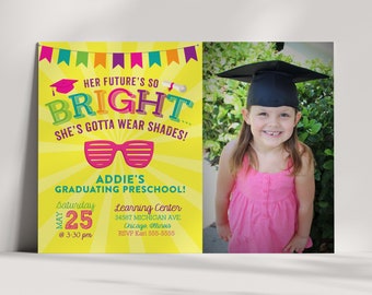 Preschool Graduation Invitation - Girl Kindergarten Graduation - Future is so Bright - Gotta Wear Shades - Instant Download - EDIT YOURSELF