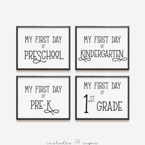 My First Day of School Sign Preschool through High School Printable Minimalist Black and White Set of 14 signs INSTANT DOWNLOAD image 1