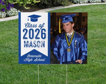 Graduation Yard Sign with Photo - LARGE Outdoor Yard Sign 24x18 - Senior 2026 Lawn Sign - Customize Your School Colors