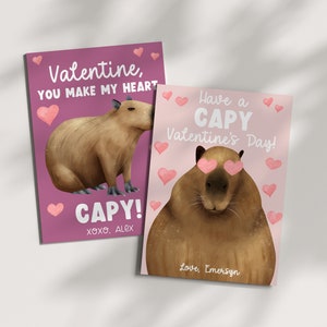 Capybara Valentine - Funny Punny Kids Valentine - Cute Animal - Capy - Capybara Lover - Girls Valentine Card - Editable Template