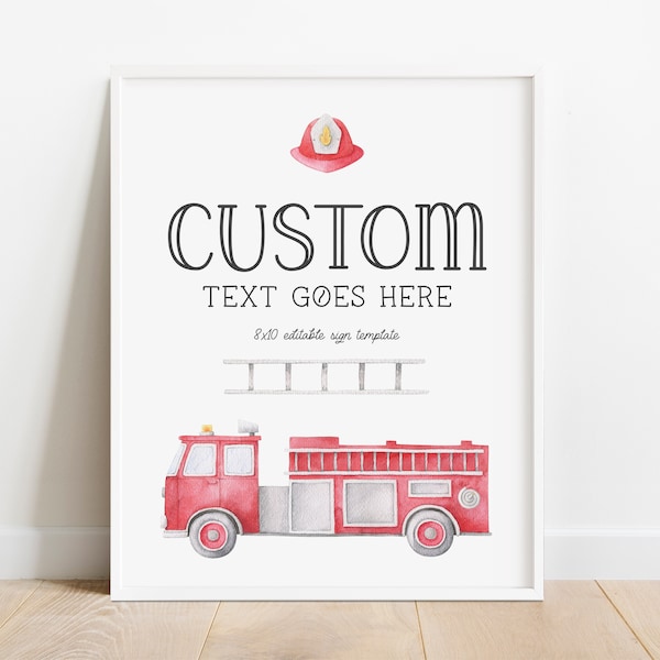 Editable Firetruck Birthday Sign - Firetruck Party Sign - Firefighter - Fire Engine - Wall Decoration - EDITABLE - DIY